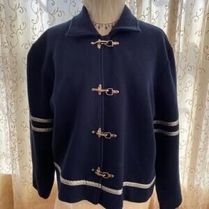 Navy Blue Women's Jacket with Silver Trim and Toggle Closures